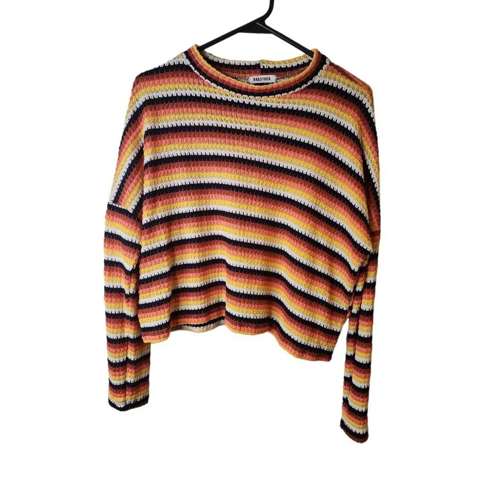 RagStock Large Womens Top Striped Crop Top Dolman Long Sleeve Shirt